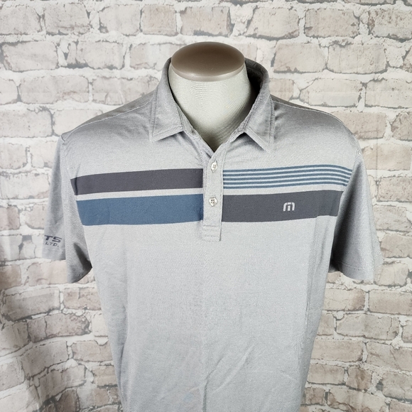 Travis Mathew Golf Polo Striped Gray Heather Measures as XL - Picture 3 of 13
